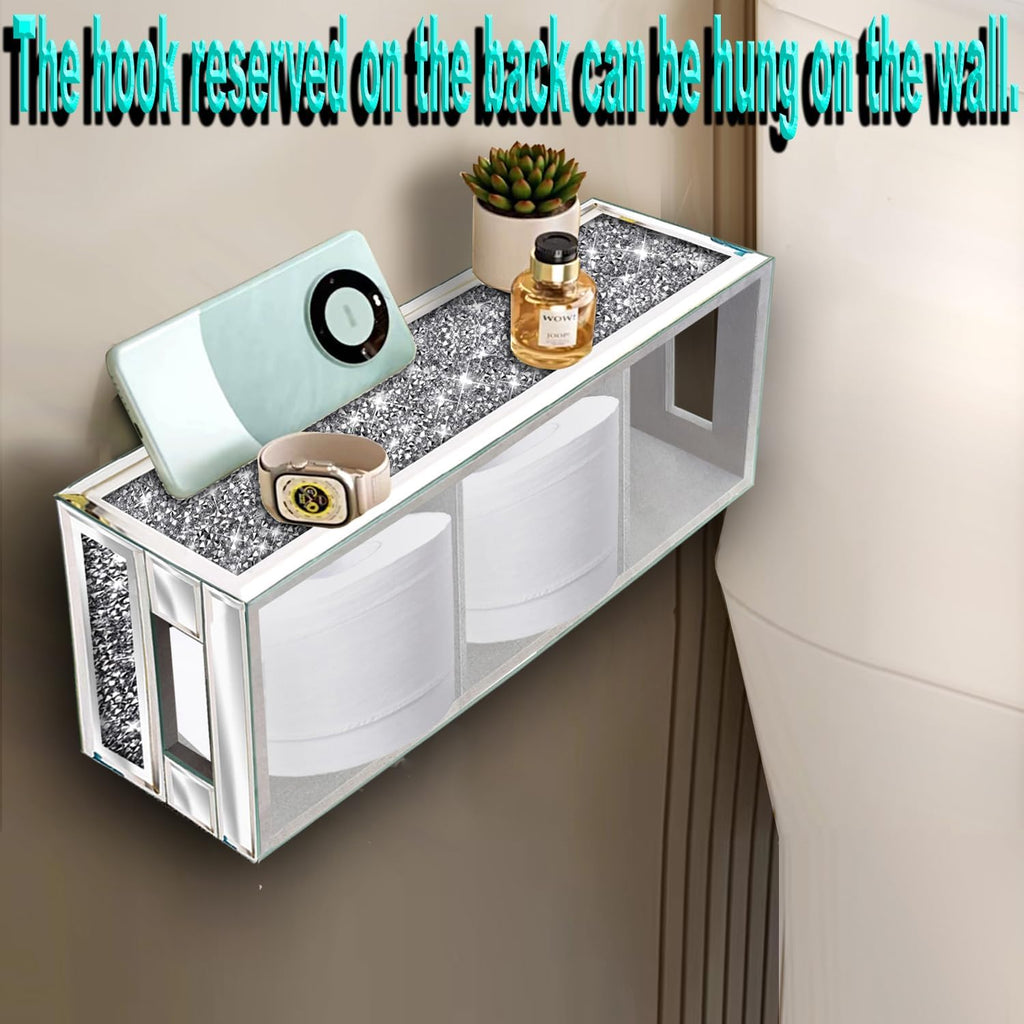 Wocred Bathroom Basket Toilet Tank Upgrade,Crushed Diamond Mirrored Bathroom Tray Wall-Mounted,3 Layer partition Storage Organizer fits Dresser Bedroom,Bathroom,Coffee Table.(15”x6”x3.8”)