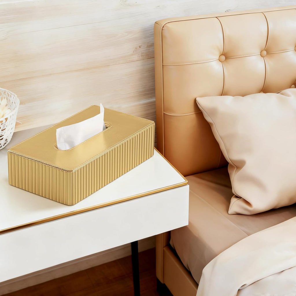 Short Tissue Box Cover, Rectangle Tissue Box Holder, Shiny Gold