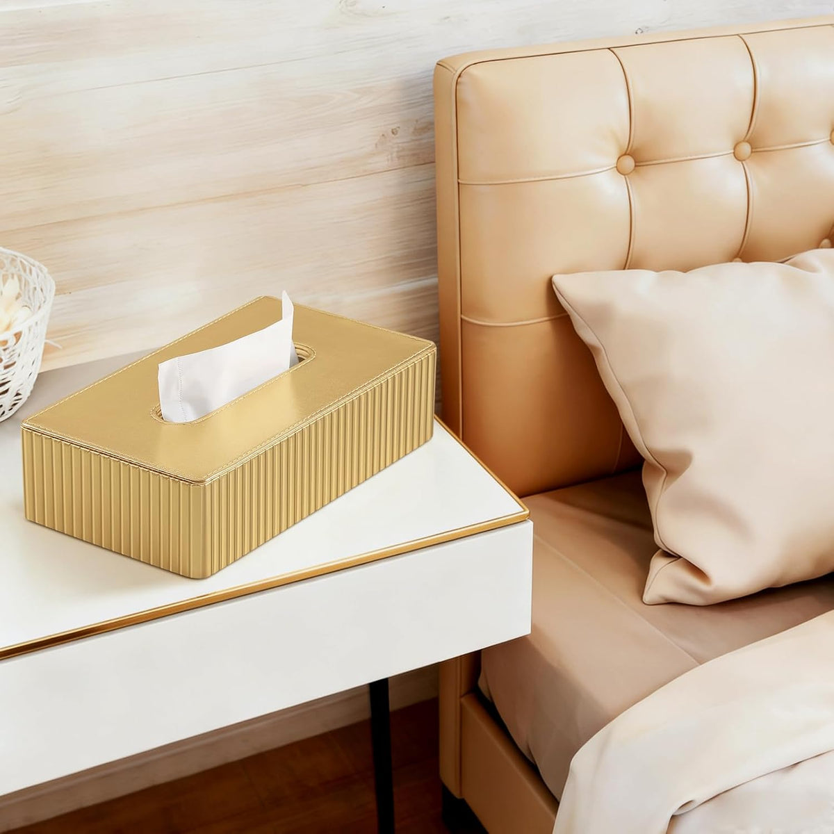 Short Tissue Box Cover, Rectangle Tissue Box Holder, Shiny Gold
