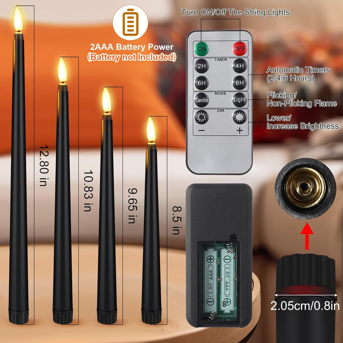 Rossesay 28 Pcs Flameless Taper Candles with Timer Remote, Black