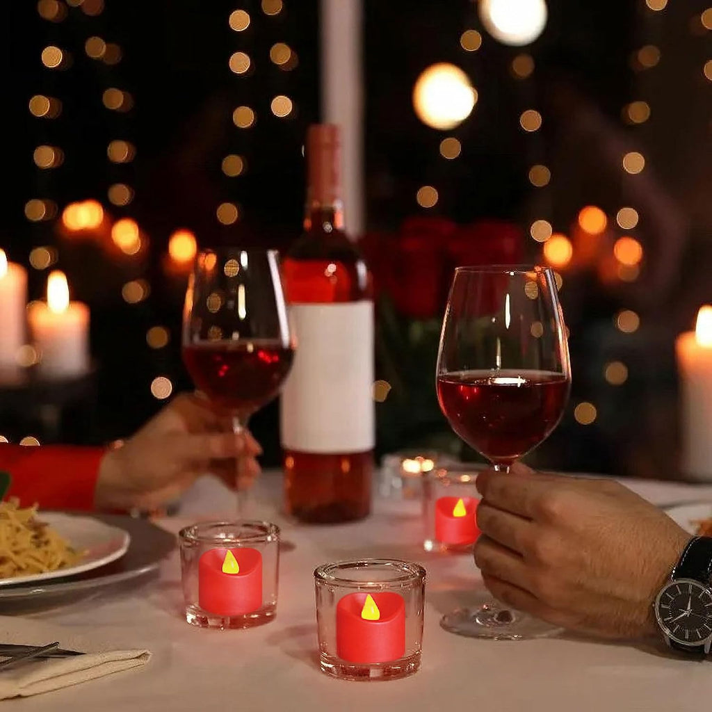 12 Pack Flameless Red Tea Light Battery Operated, Flickering LED Red Votive Candles Outdoor Flicker Electric Fake Tealight Candles Bulk for Christmas Halloween Wedding Romantic Party Decorations