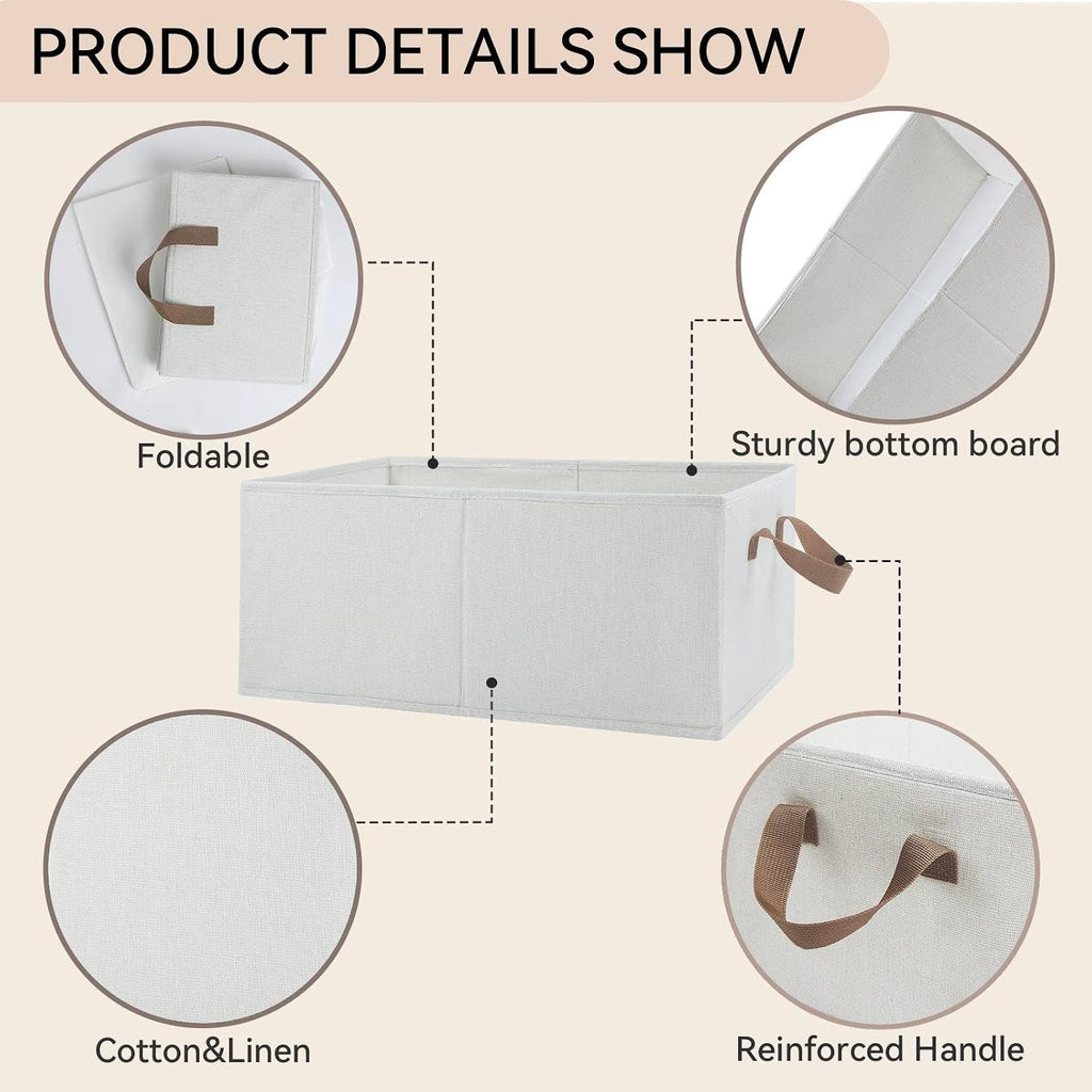 Large Fabric Storage Bins for Closets,3-Pack Collapsible Closet Organizer Clothing Storage,Decorative Shelf Baskets for Organizing,Fabric Baskets for Storage Box,18.5" x 11" x 8.3",Beige