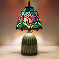 Tiffany Stained Glass Mushroom Table Lamp 12.5 Inch -Blue Red Tulips