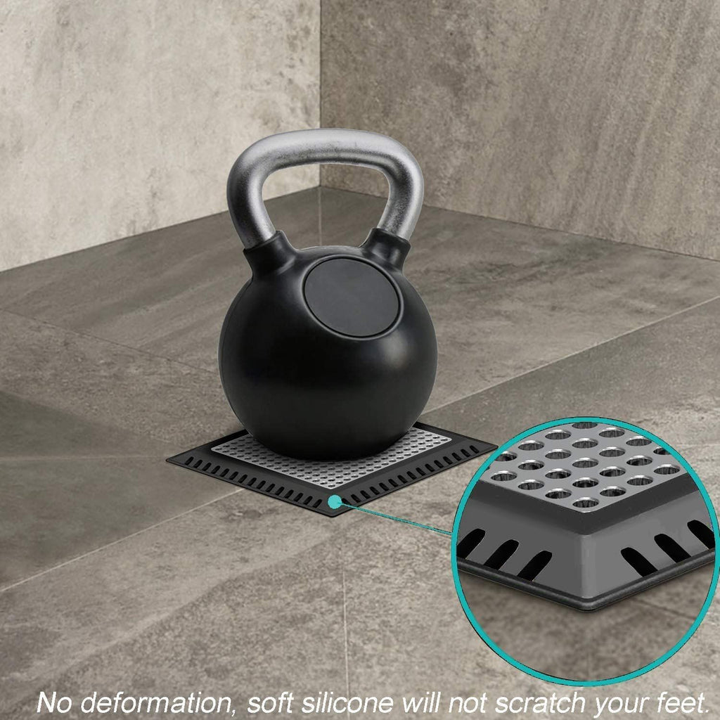 Shower Hair Catcher/Drain Strainer/Drain Hair Catcher Shower Cover for Bathroom Floor Drain, Stainless Steel and Silicone (4 inch, Black) (Pack of 2)