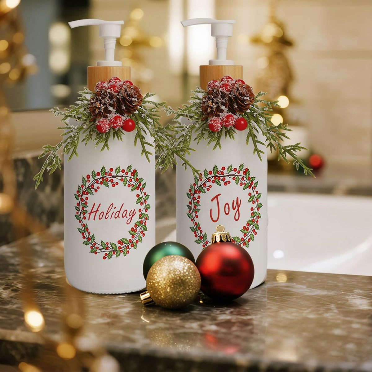Christmas Soap Dispenser, Christma Kitchen Decor Soap Pump 2PCS