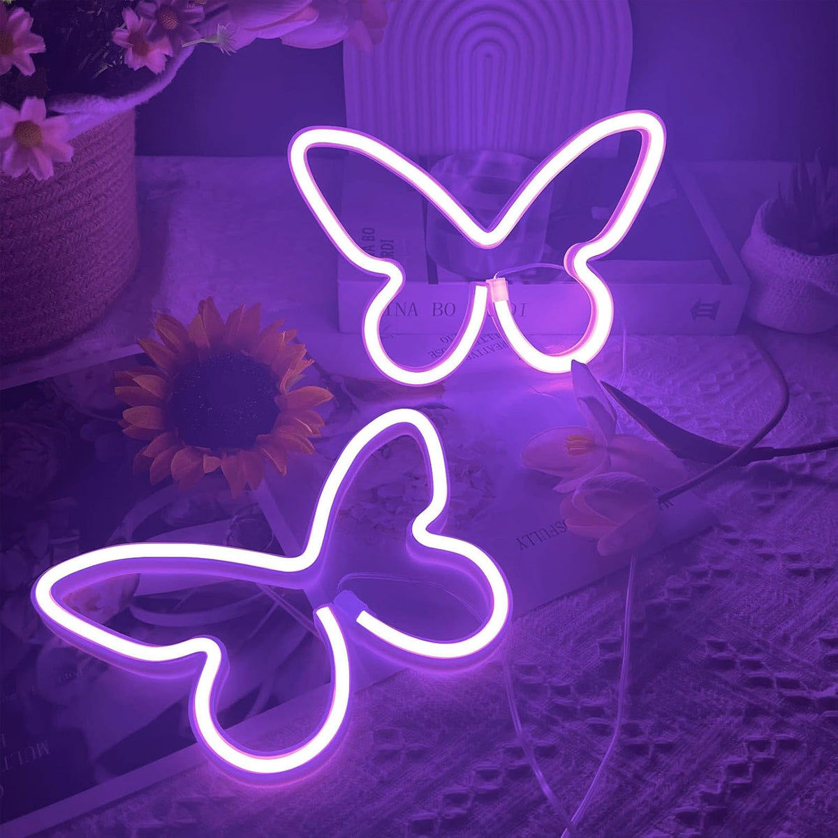 2 PCS Butterfly Neon Signs Purple Butterfly LED Neon Light for Bedroom