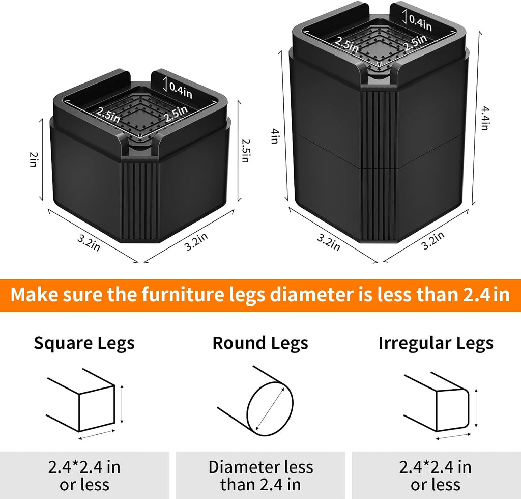 Furniture Risers Bed Risers, Adjustable Risers Blocks Lift 2, 4, 5.9 inches