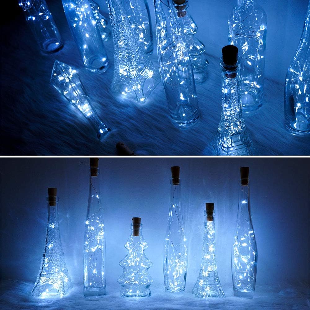 SunKite Wine Bottle String Lights with Cork,18 Pack 20 LED 2M Battery Operated Mini Silver Copper Wire Fairy Lights for DIY Party Wedding Table Centerpieces Decor (Cool White)