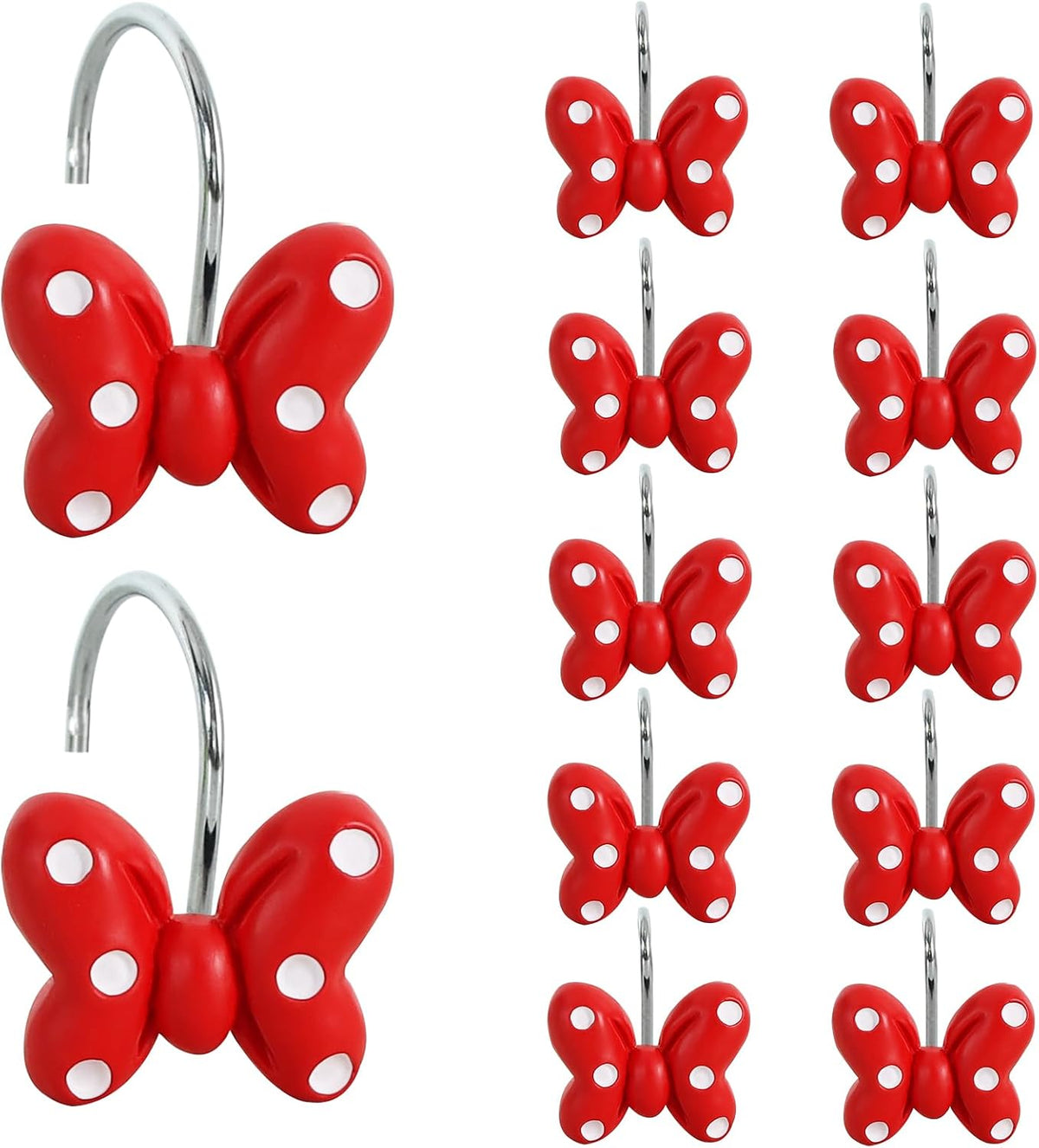 12-Piece Red Polka Dot Bow Bowknot Mouse Shower Curtain Hooks