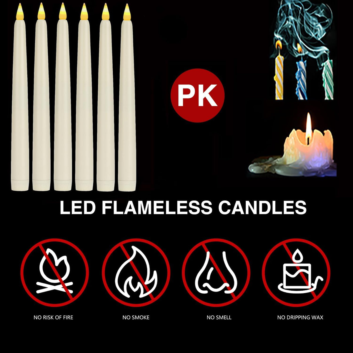 Flameless Taper Candles with Remote Control and Timer, Battery Operated LED Candlesticks with Flickering 3D Flame, 9.6×0.8 Inches Plastic Fake Candles for Christmas, Wedding and Home Decor (Ivory, 15)