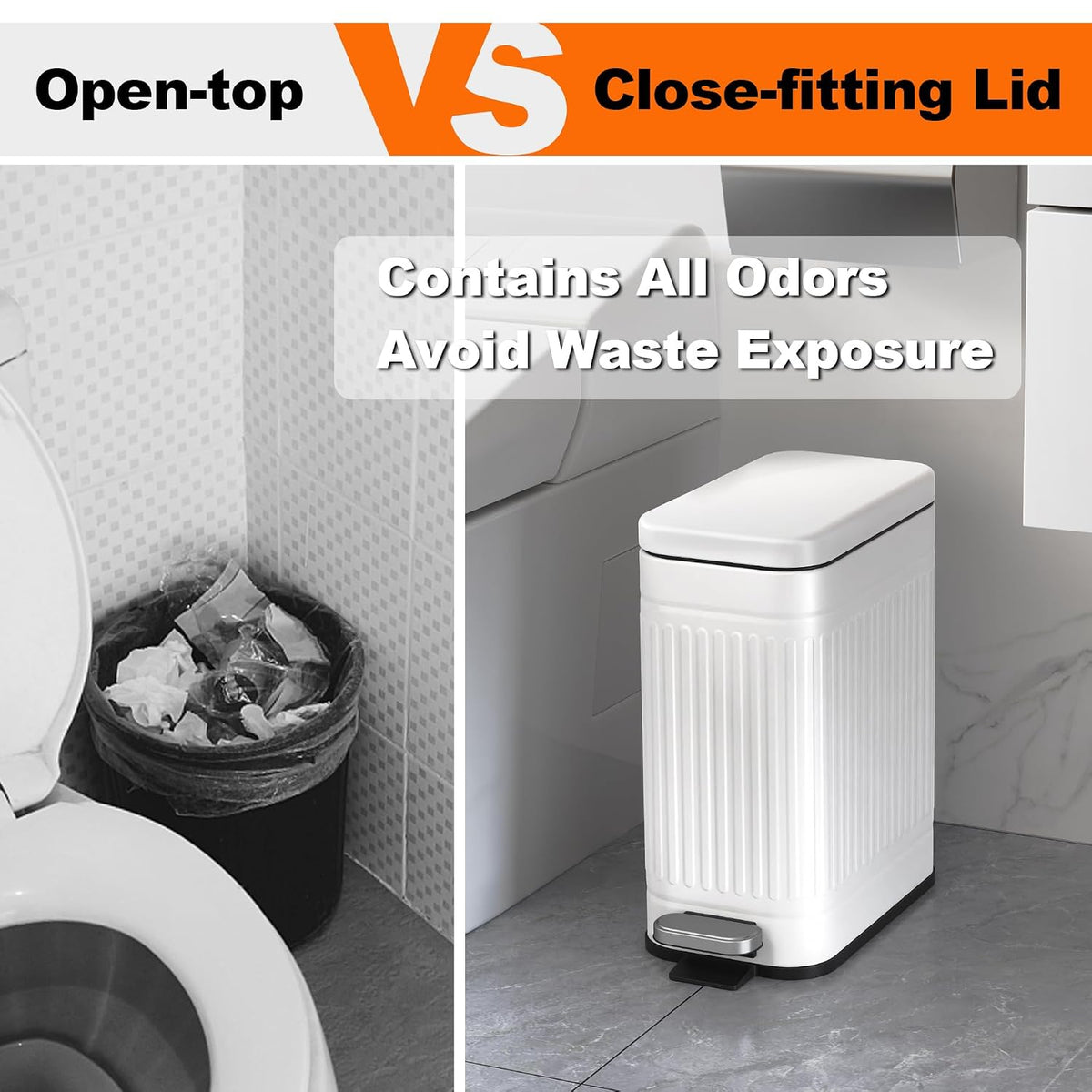TrashAid 2.6 Gallons Small Bathroom Trash Can with Soft Close Lid, White