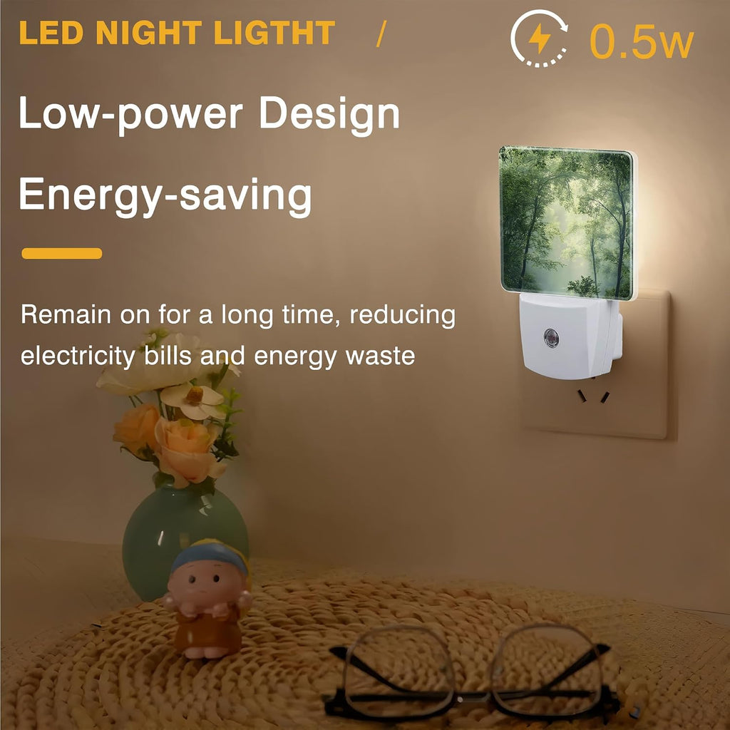 Misty Green Forest Night Light, Plug-in Nightlight with Dusk to Dawn Auto Sensor for Home Bedroom Hallway Kitchen 0.5W Sleep Friendly Led Lamp for Women Men