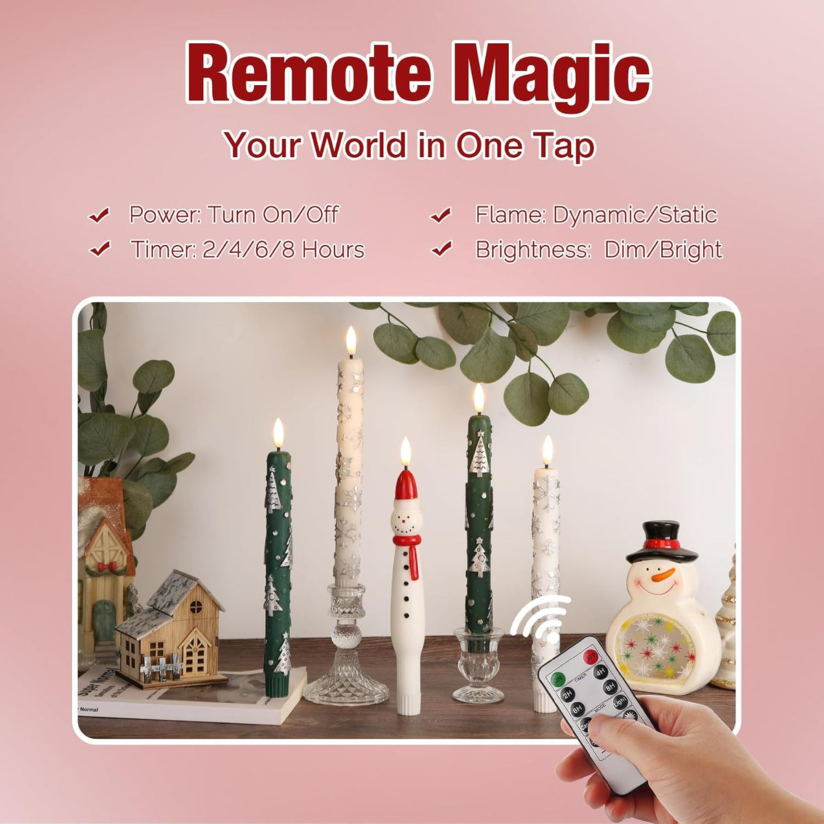 Eywamage Snowman Christmas Flameless Taper Candles with Remote Set of 4