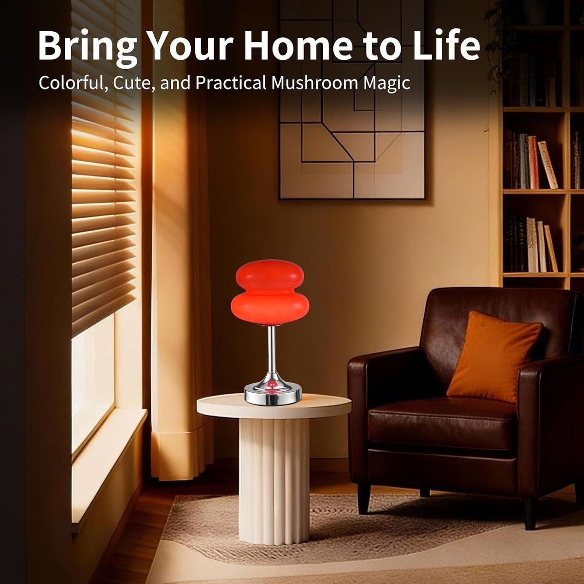 Cordless Mushroom Lamp Table Lamp for Bedroom, Battery Operate Mini Modern Mid Century Lamps,Unique Aesthetic Home Living Room Decor