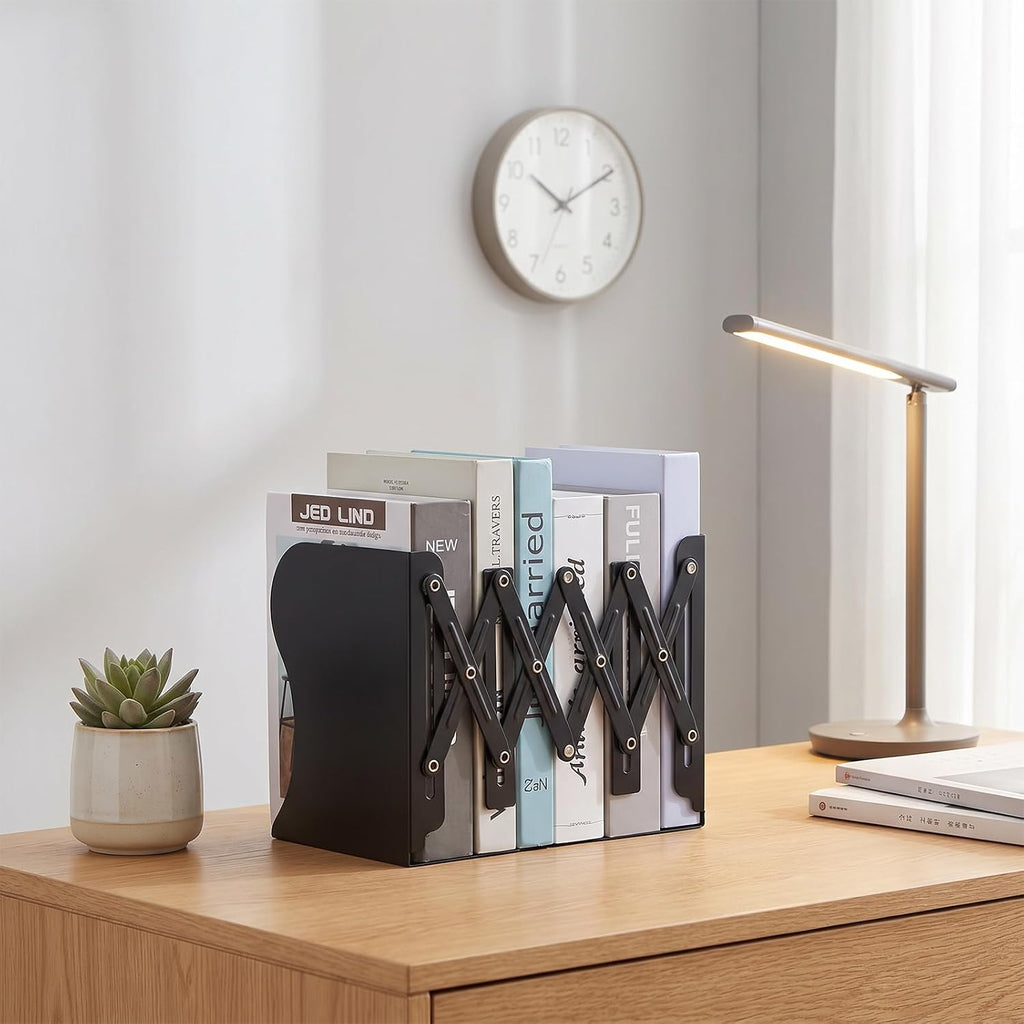 2 Pack Adjustable Bookends Heavy Duty Metal Bookends for Heavy Books Shelves Book End Bookshelf Organizer for Desk Large Black 19 Inch