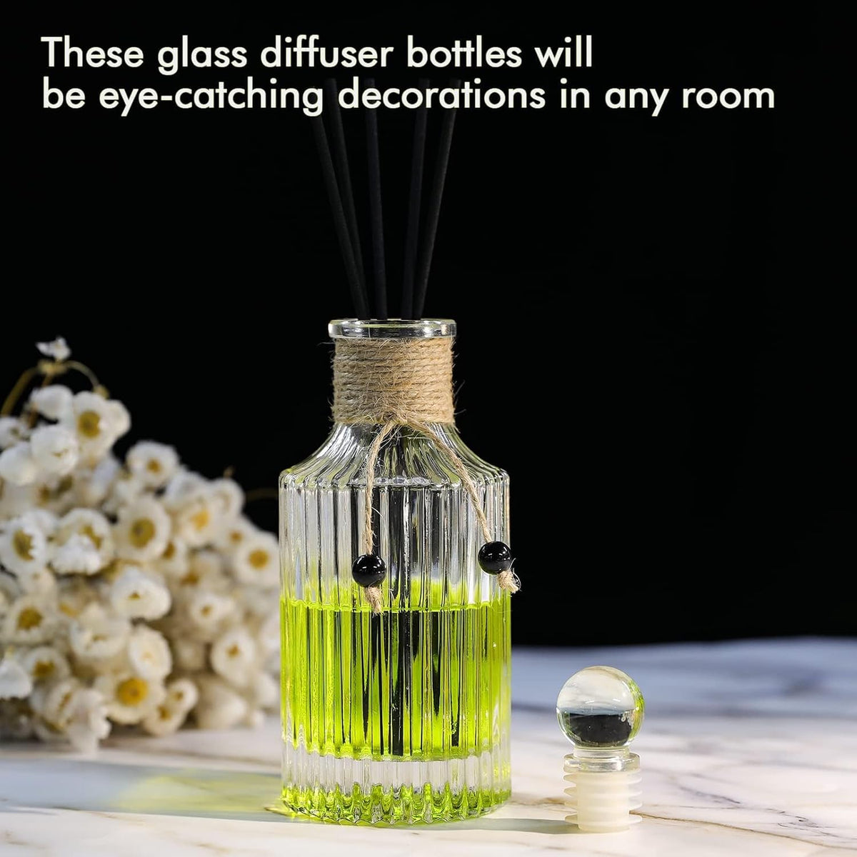 Reed Diffuser Bottle Glass Diffuser Bottles 8oz/250ml Set of 4 Empty Essential Oil Clear Decorative Bottle with Stoppers and Reed Sticks Bulk Reusable Perfume Jar