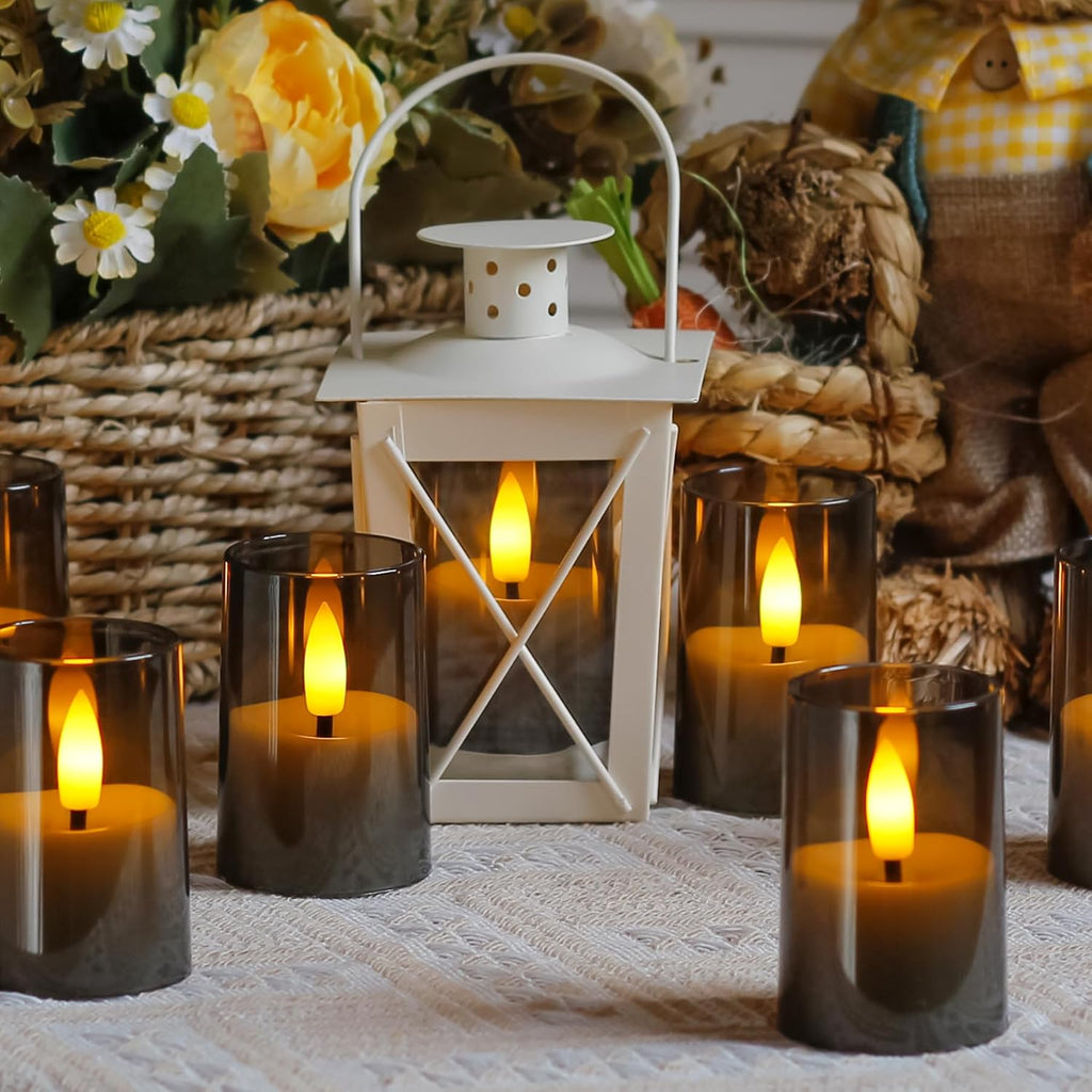 Flameless D: 1.7" H: 2.5" Small Tea Light LED Candles, Acrylic Battery Operated Votive with Remote Control and Timer, Tealight Grey Flickering Warm Light Pack of 15 Electric Long Lasting