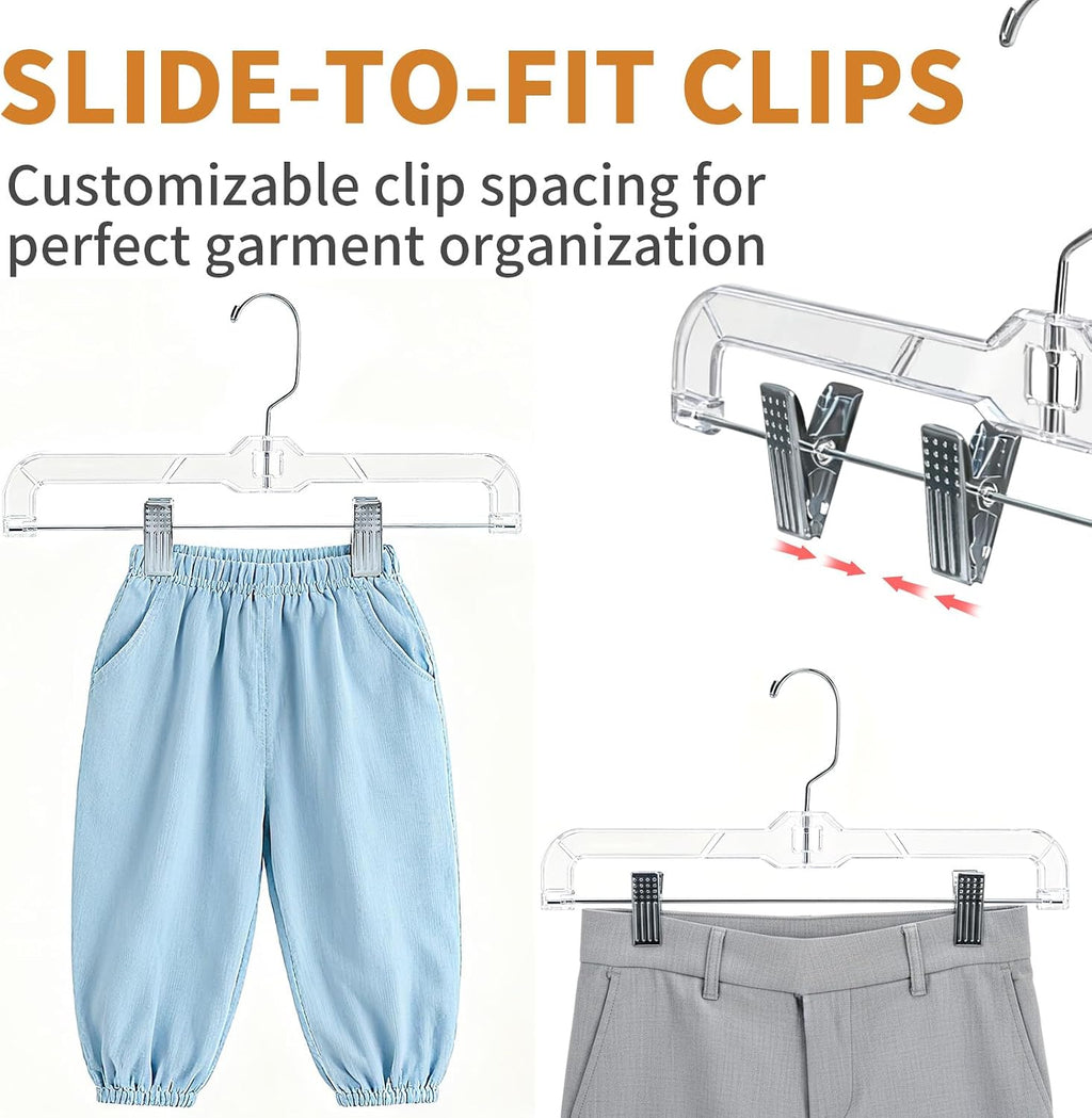 12 Pack Clear Plastic Skirt Hangers, Pants Hangers with Clips