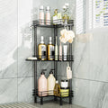 Consumest Corner Shower Caddy Standing - 3-Tier Stainless Steel Shower Organizer with Soap Holder and 4 Hooks, Large Capacity Corner Shelf Stand for Bathroom, Rest Room, Black