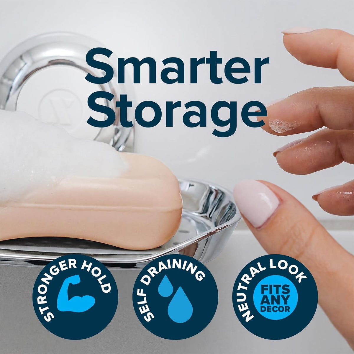 SlipX Solutions Strong Hold Suction Cup Soap Dish for Shower, Chrome