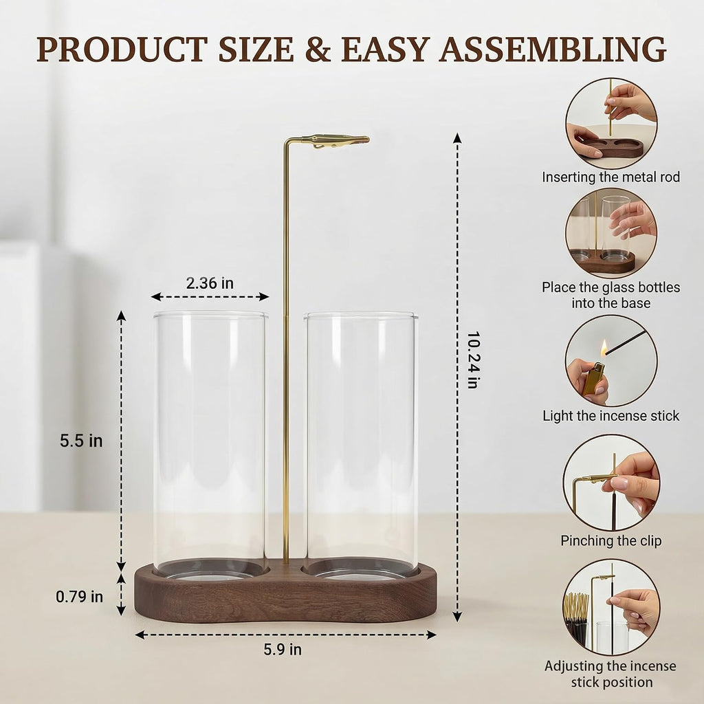 2-in-1 Incense Burner with Ash Catcher, Glass Incense Holder for Sticks