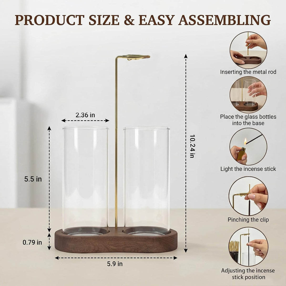 2-in-1 Incense Burner with Ash Catcher, Glass Incense Holder for Sticks