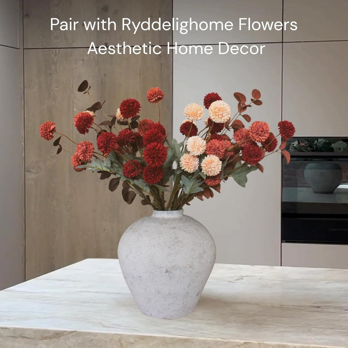 Handemade Large Round Vase for Centerpieces, White Farmhouse Rustic Vase