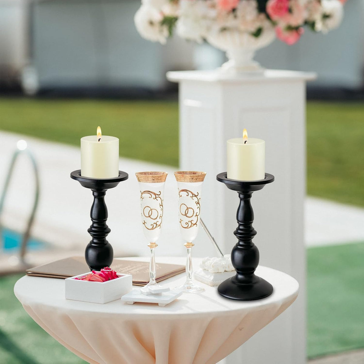 Pillar Candle Set 3, 3 x 3 inch Ivory, Decorated Rustic Dinner unscented Candles, Ideal for Wedding or Large for Home interiors
