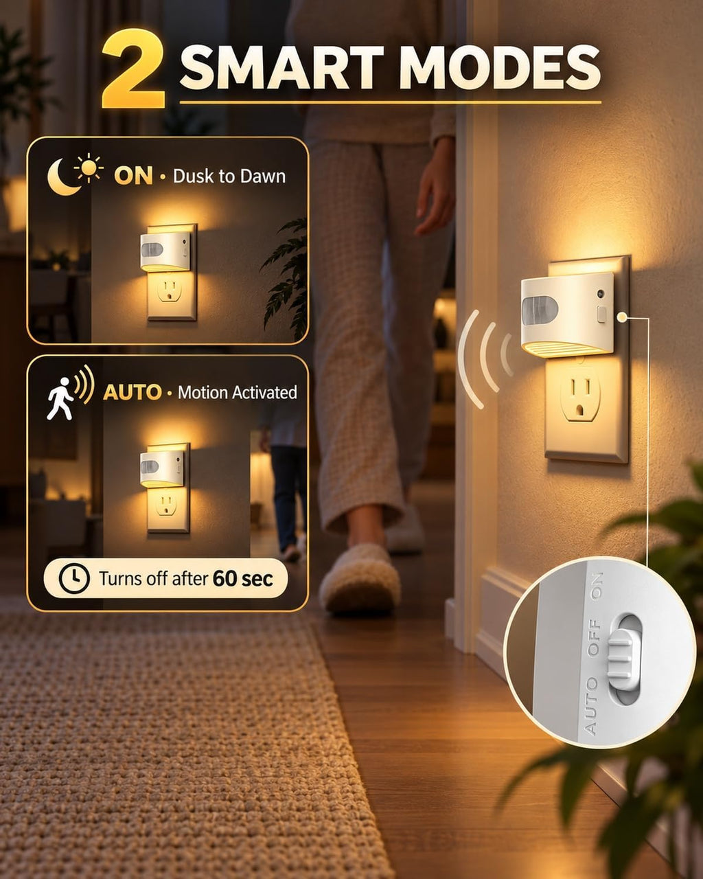 L LOHAS LED Motion Sensor Night Light, Night Lights Plug into Wall, 4 Pack