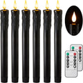 Halloween Decor, Wax Drip Black Flameless Taper Candles with Remote, 6 Pack