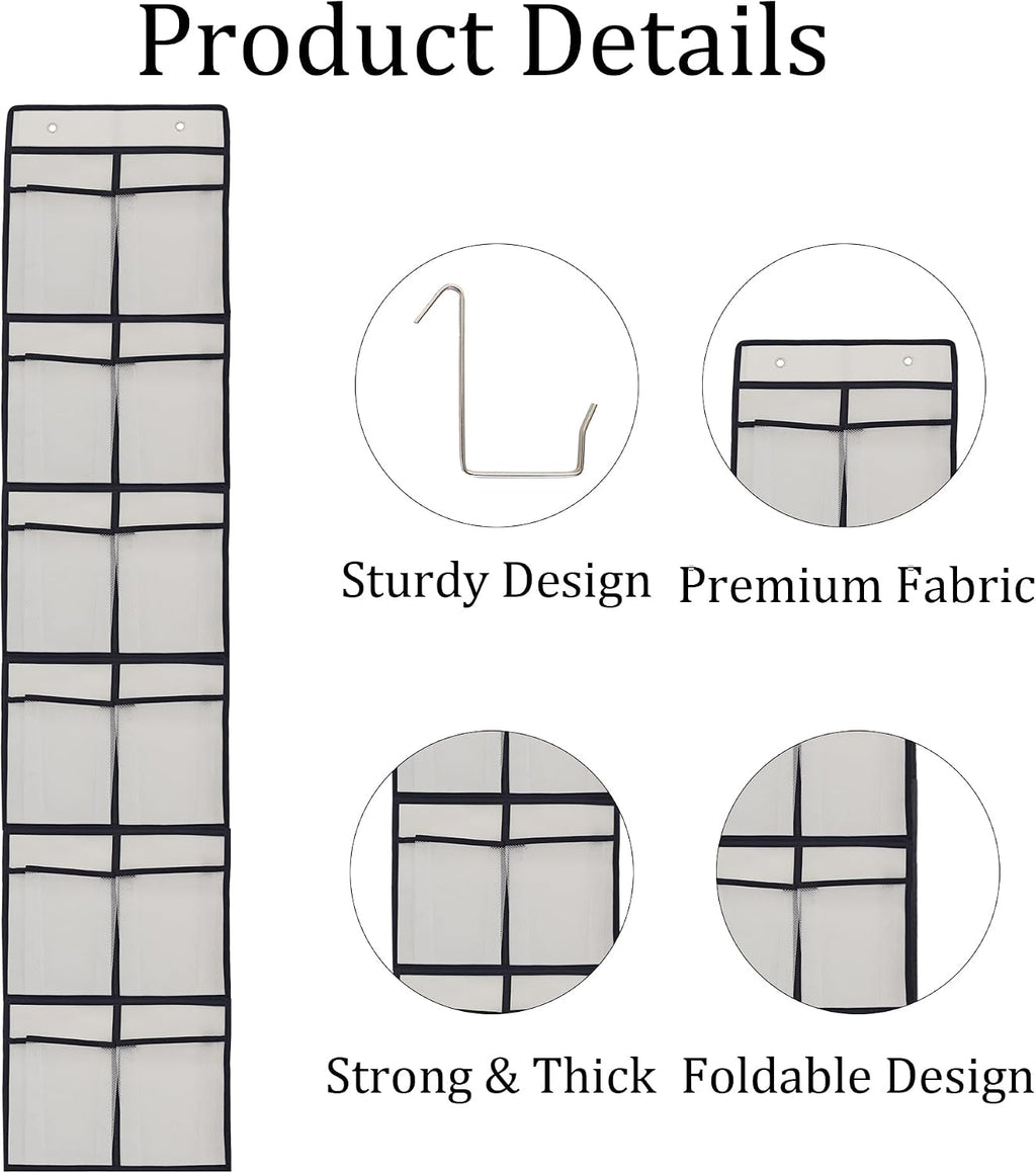 White Over Door Shoe Organizer, 12 Large Pockets Hanging Storage for Closet Organization, Space Saving Shoe Rack and Accessory Holder