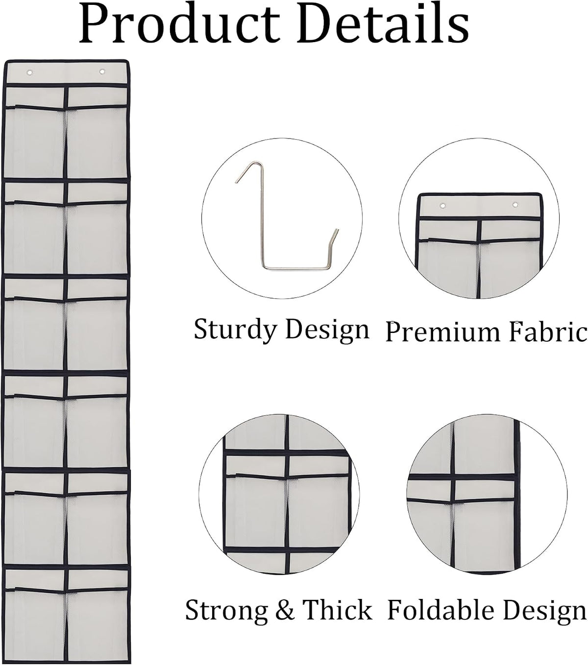 White Over Door Shoe Organizer, 12 Large Pockets Hanging Storage for Closet Organization, Space Saving Shoe Rack and Accessory Holder