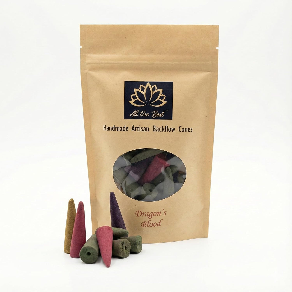 All the Best Backflow Incense Cones for Waterfall Burner - 94g Resealable Pouch, At Least 30 Hand-Rolled 2 Inch Cones, 25+ Minute Burn Each, for Meditation, Aromatherapy, Yoga & Reiki (Dragons Blood)