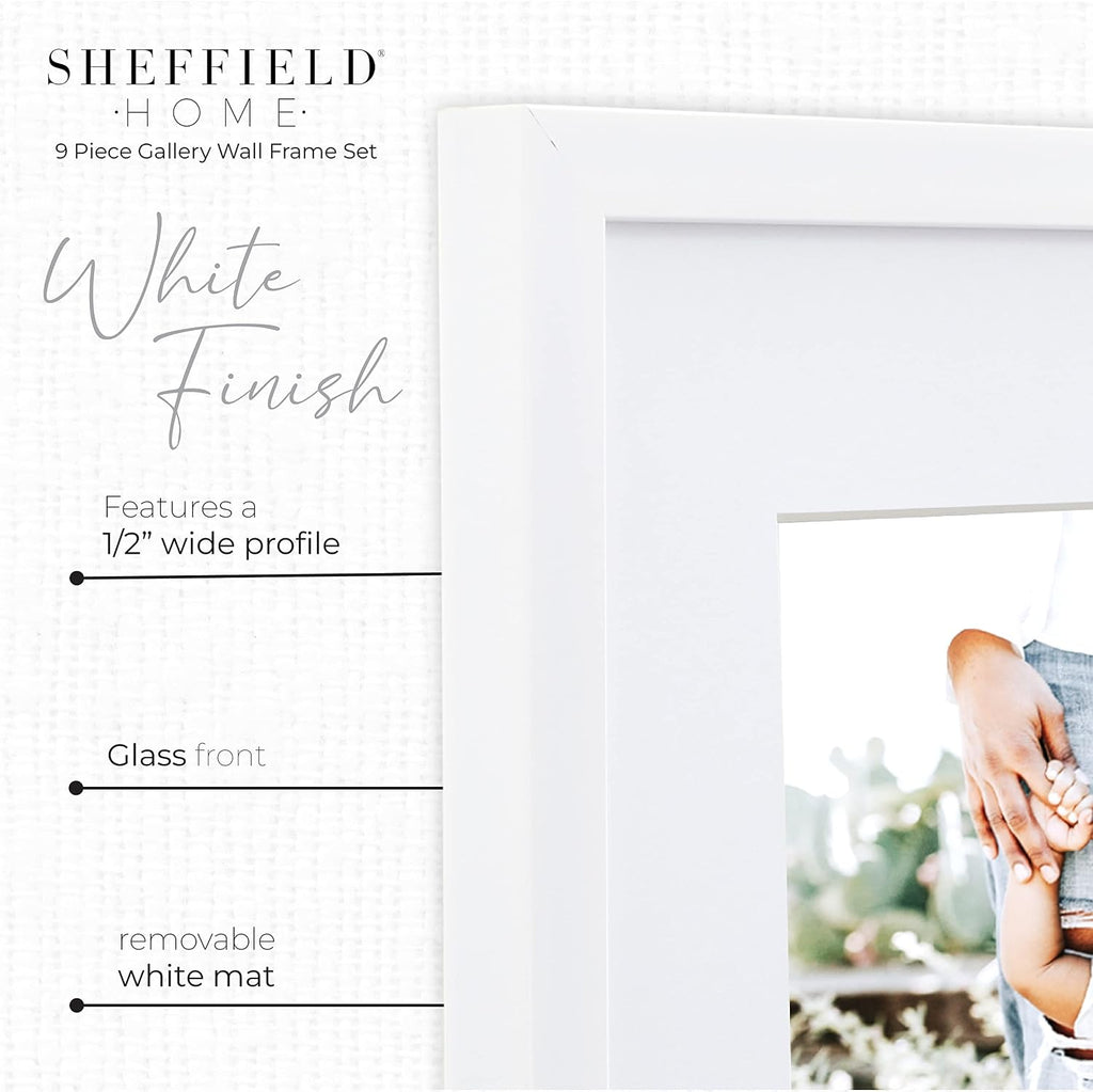 Sheffield Home 9 Piece Gallery Wall Frame Set, 11x14 Inch, White