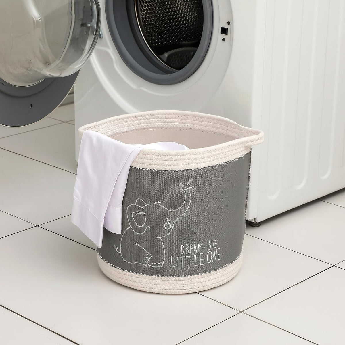 Toy Basket for Baby Laundry Hamper Blanket Baskets Cute Elephant Nursery Hampers Toy Storage Basket, Woven Cotton Rope Nursery Organization Bins For Girls Boys Kids Baby Shower Gifts Baskets