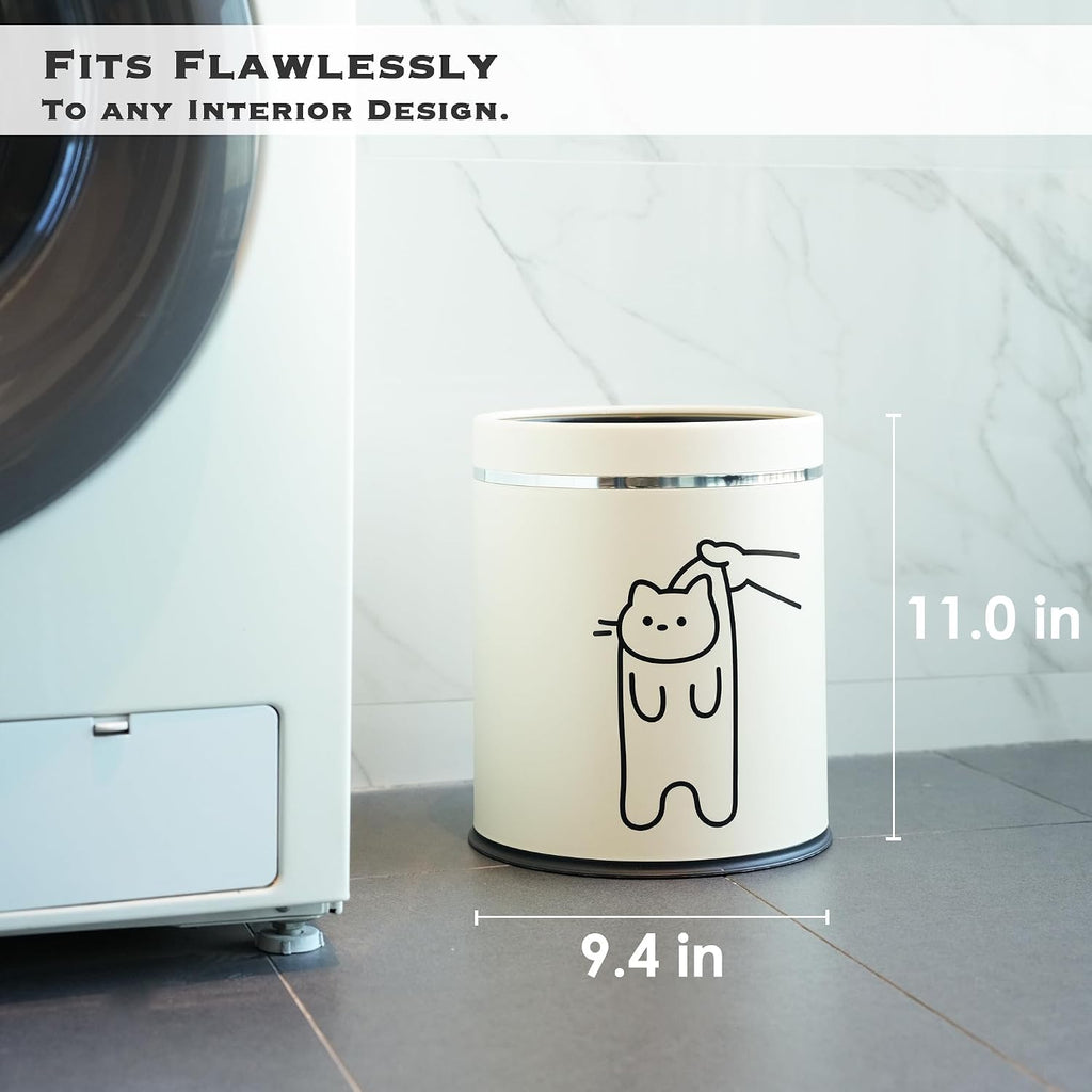 Juju Cat Trash Can - Cat Decor Garbage Can - Small Waste Basket for Bedroom - Garbage Bin Trashcan - Wastebasket Dustbin Trash Cans - 3.3 Gallon / 12.5 Liter (Hey)