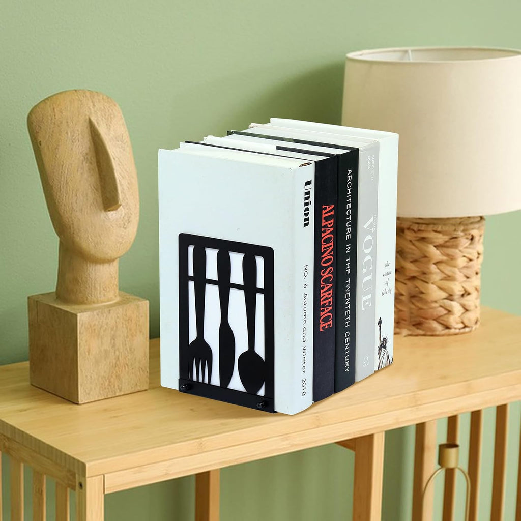 Bnesi Black Metal Bookends, Cookbook Organizer for Kitchen Shelves
