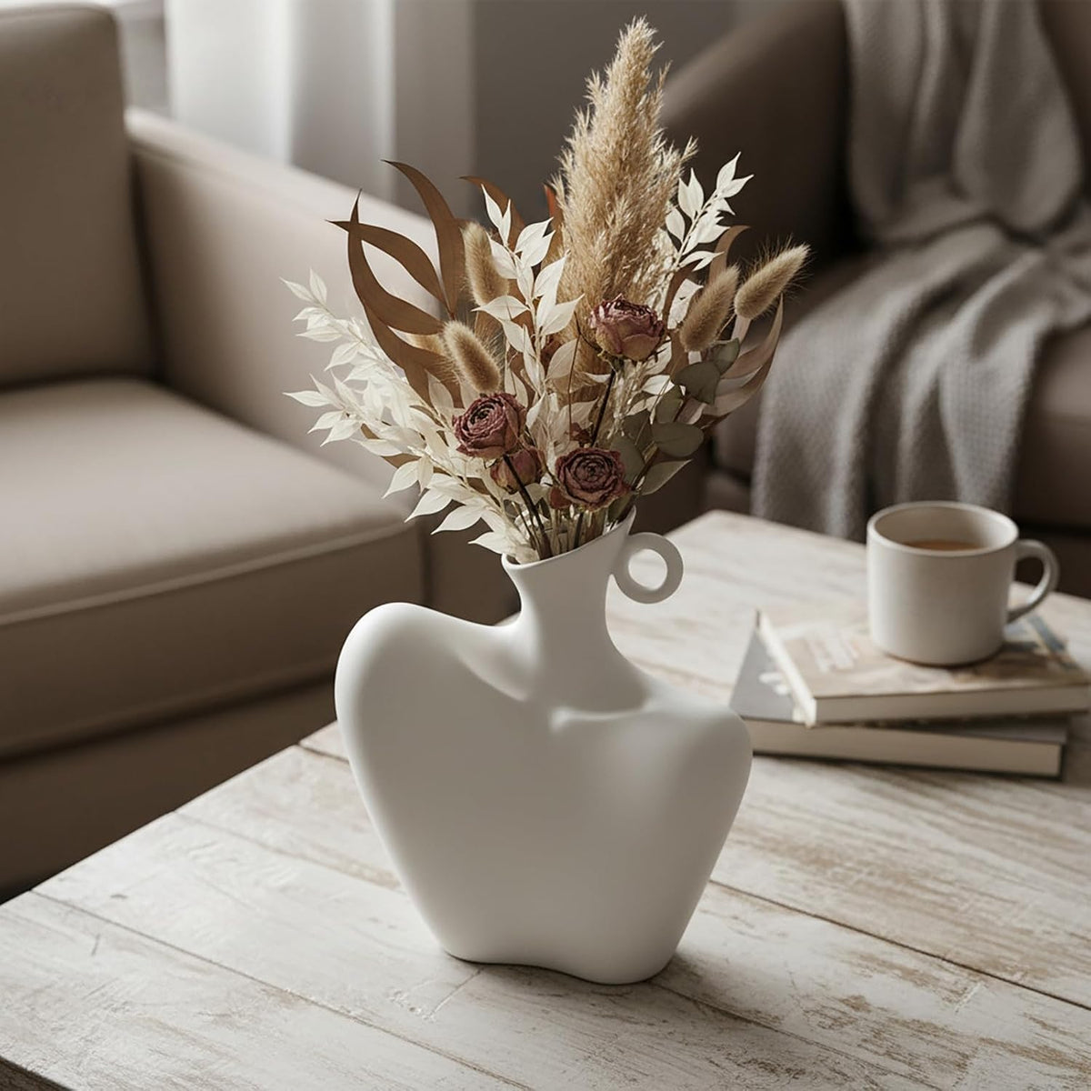 Ceramic Vase, Human Body Vase for Home Decor, Modern Minimalist Boho White Vase for Living Rooms, Bedrooms, Shelves, Dining Tables, Bathrooms, and Offices (White)