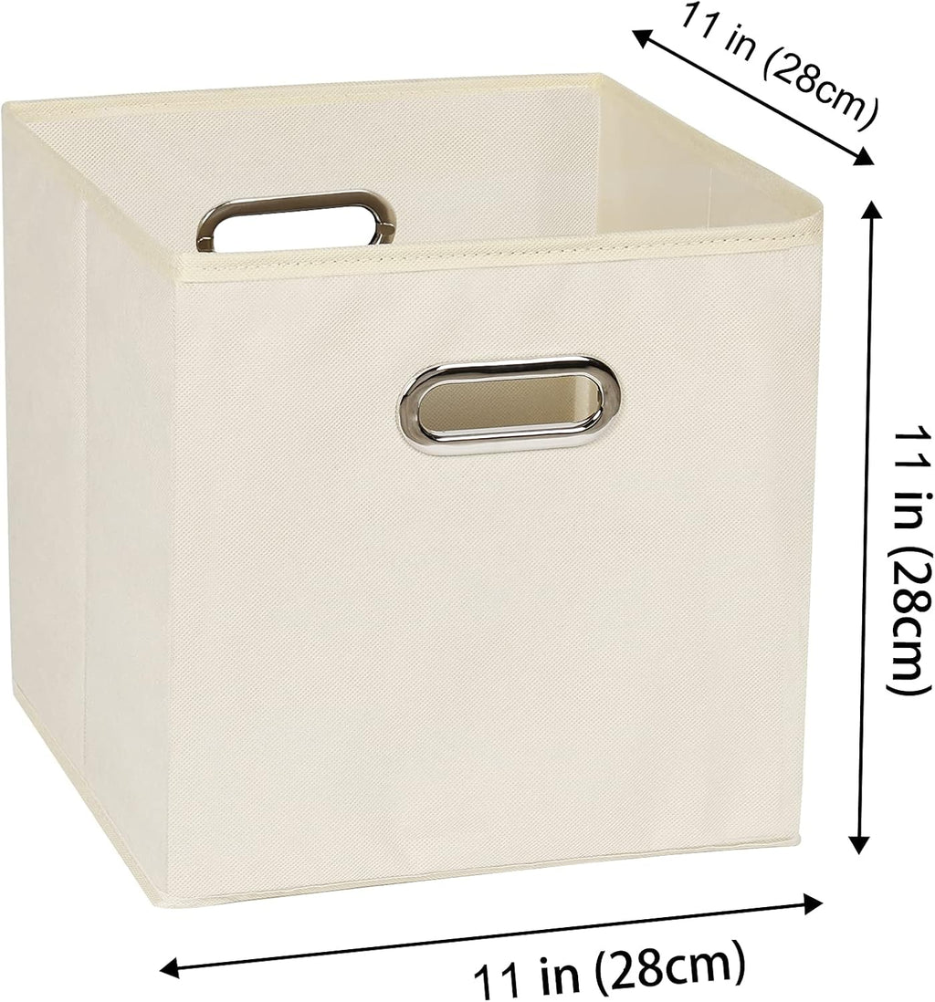 Yunkeeeper storage bins Cubes, Fabric Cube Organizer with Handle, Foldable Cube Bins for Cloth or Accessary Storage, 11x11x11, Set of 6, (Creamy White)