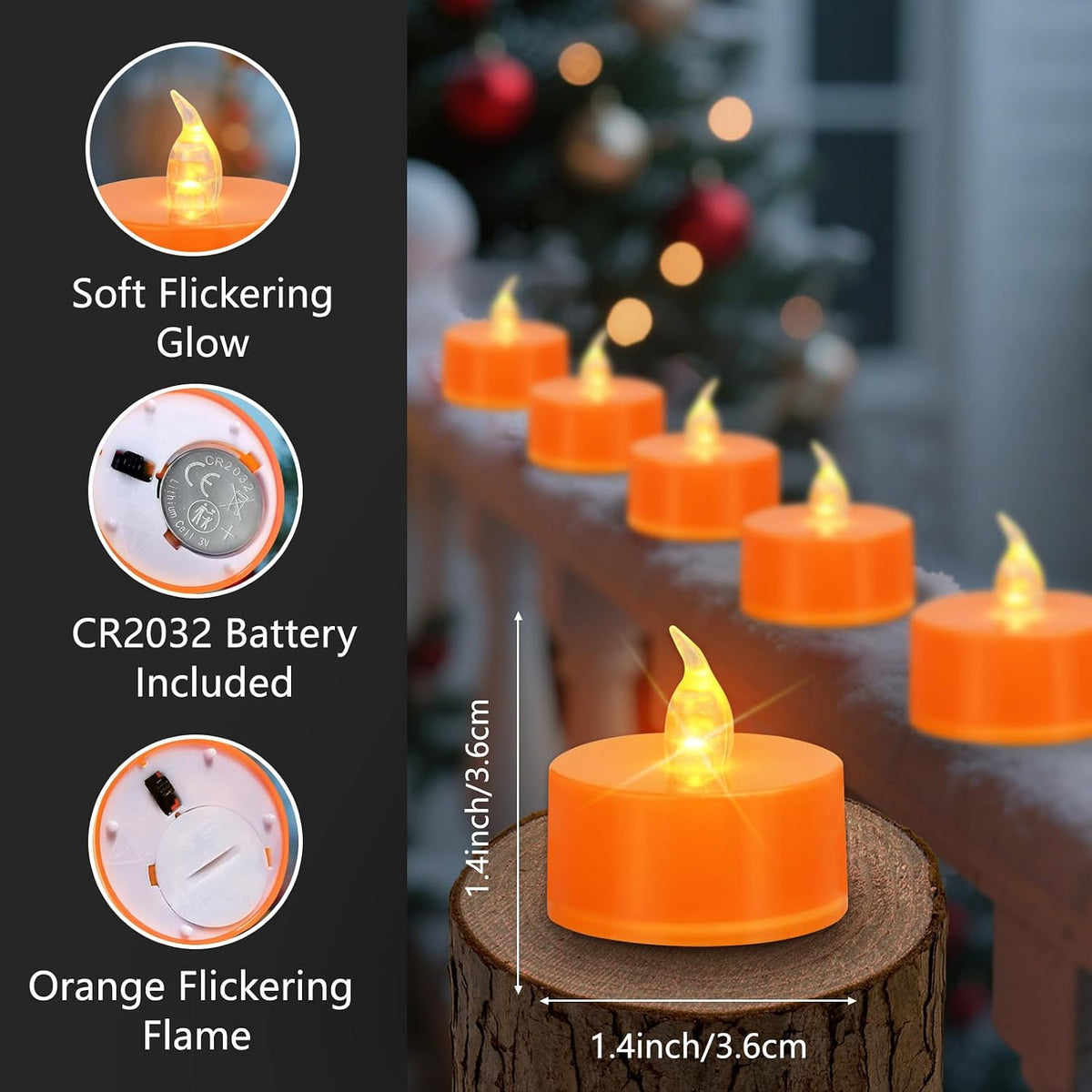 Tea Lights Battery Operated Candles LED Tea Lights Flameless Candles 200+ Hours Flickering Fake Tealights for Sweetest Day Wedding Home Decorations Party (Orange Base, 24 Pack)