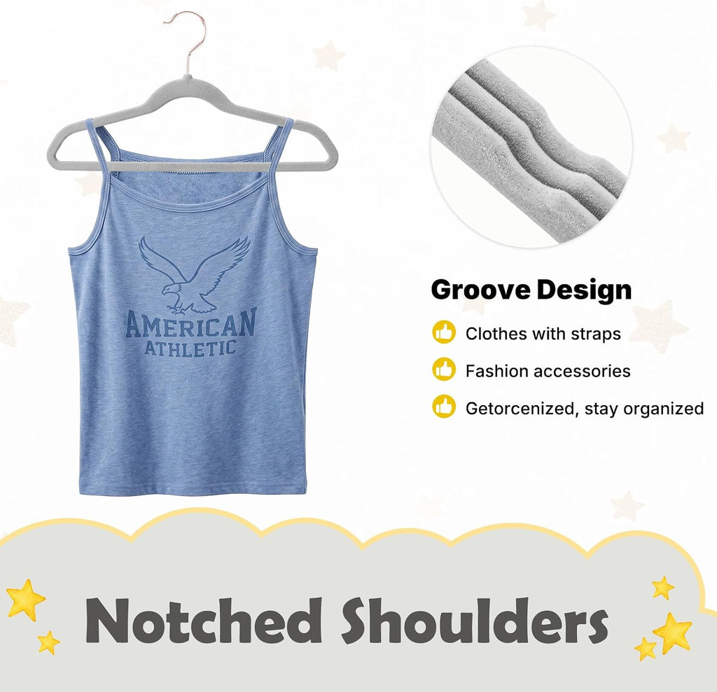 HOUSE DAY Velvet Kids Hangers 60 Pack, Premium Childrens Hangers for Closet, Ultra Thin Cute Hangers Kids Clothes Hanger, Non Slip Kids Felt Hangers 14 Inch, Small Hangers for Kids Clothes, Grey