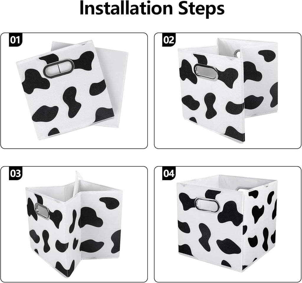 ANMINY Cow Print Cubes Fabric Storage Bins with Handles, 8 Pack 11"x11"x11"