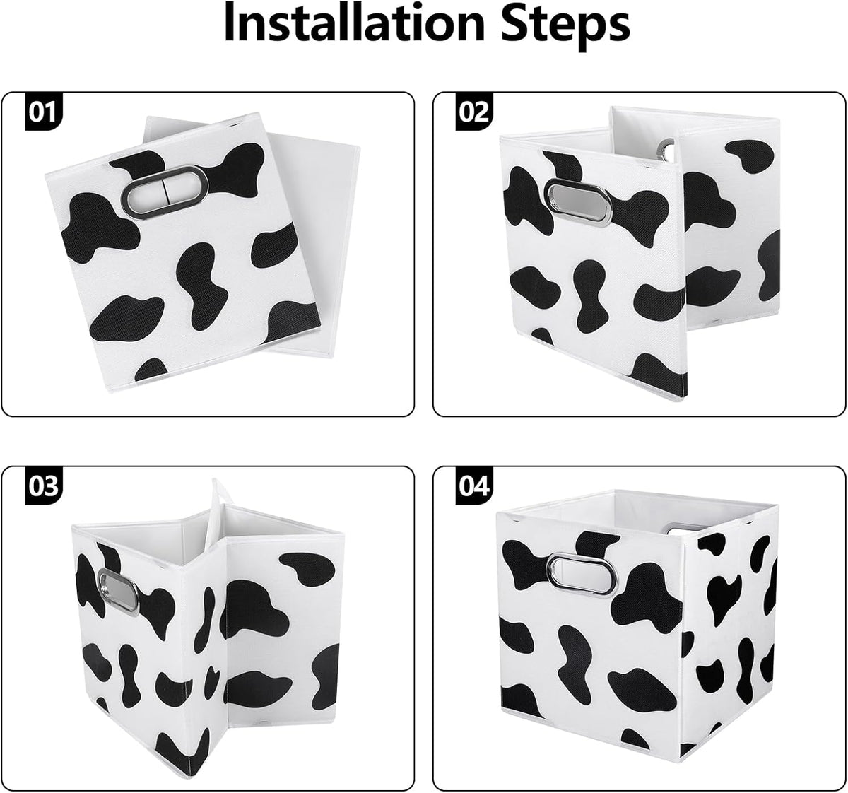 ANMINY Cow Print Cubes Fabric Storage Bins with Handles, 8 Pack 11"x11"x11"