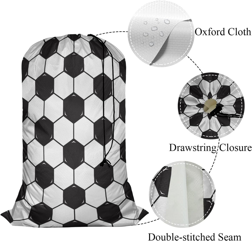 Swono Football Texture Laundry Bags with Locking Drawstring Closure for Travel, Home, Camping and Gym The Model With Black White Soccer 28" x 40", Oxford Cloth