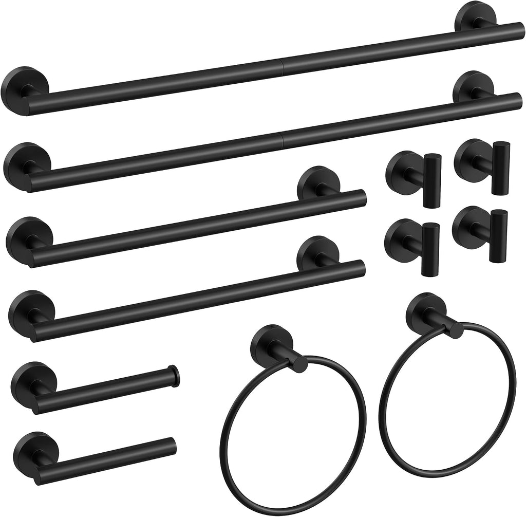 12 Pcs Matte Black Bathroom Hardware Accessories Set SUS304 Stainless Steel