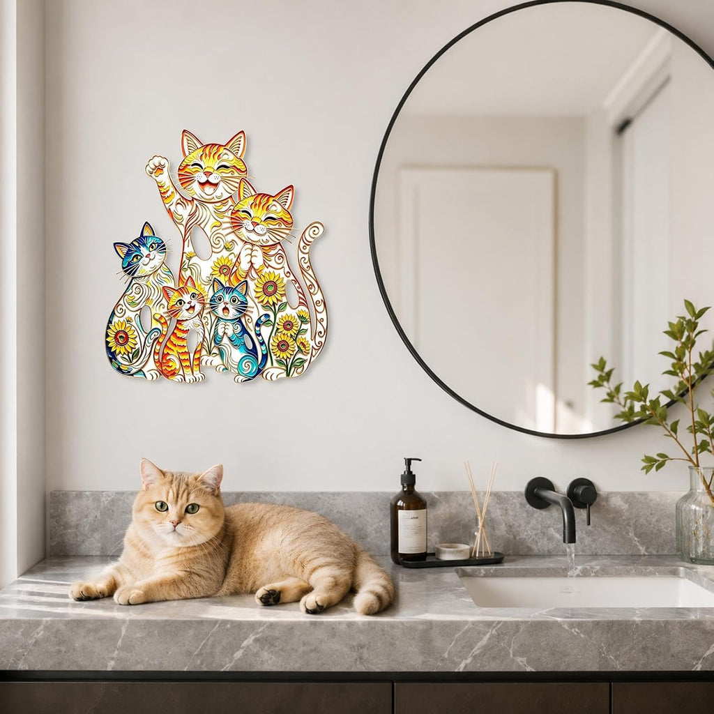 UAPRPG Cat Metal Wall Art,Retro Sunflower Sculpture Abstract Hanging Decor