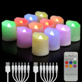 FPOO RGB Rechargeable Flameless Tea Lights Candles, Timer & Remote, 12PCS