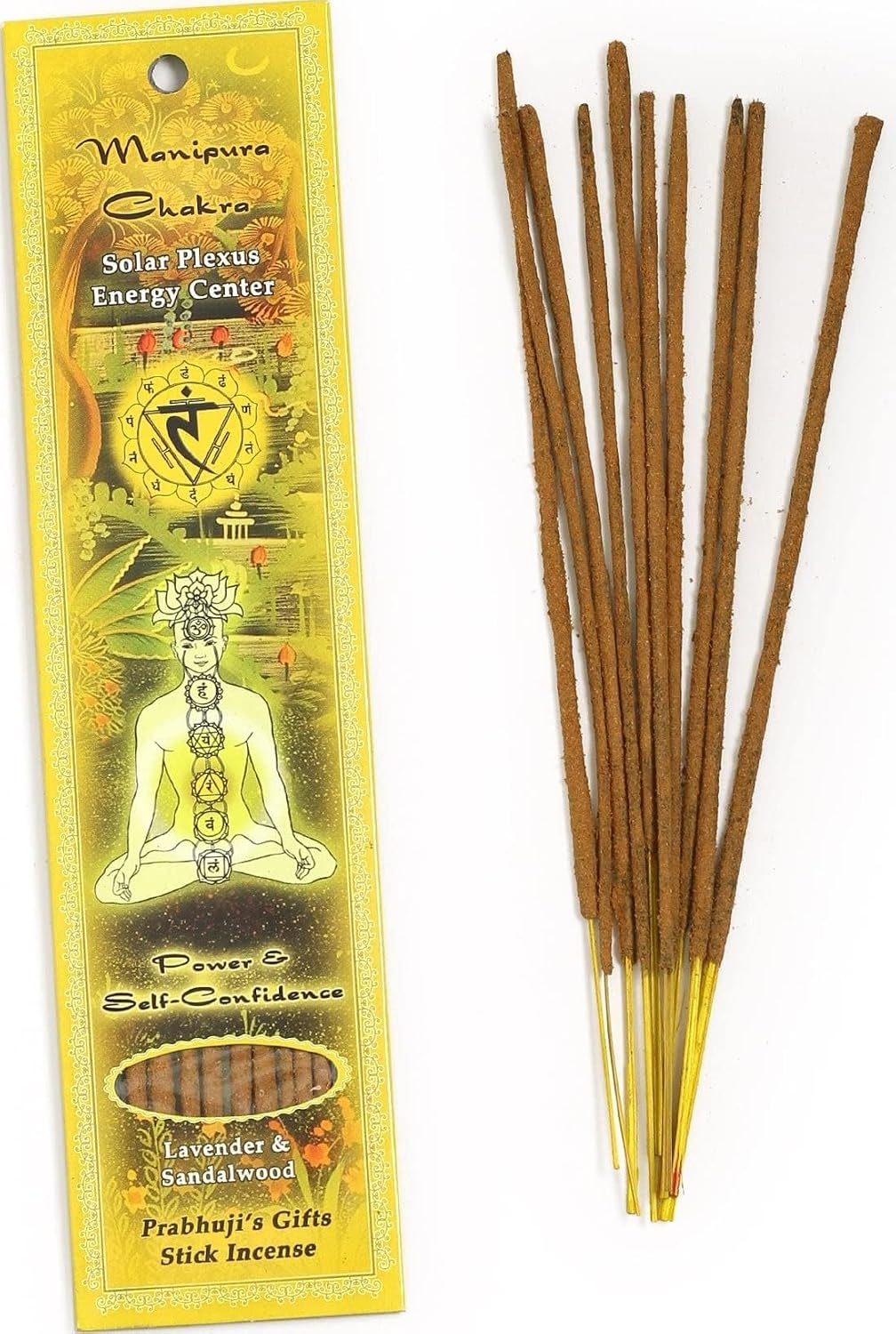 Prabhuji’s Gifts - Divine Chakra Incense Sticks - Manipura Solar Plexus Energy - Handmade Herbal Indian Incense - Agarbatti for Meditation & Cleansing - Fire Element, Power & Self-Confidence