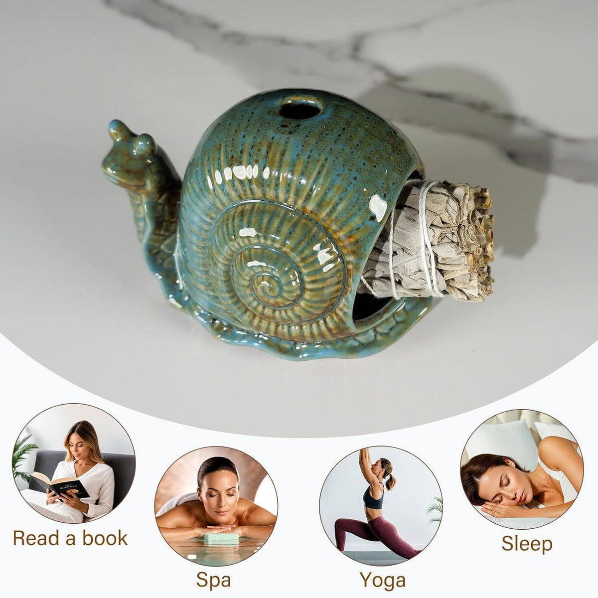 MOUGIGI Blue Ceramic Snail Palo Santo Holder – Elegant Chiminea