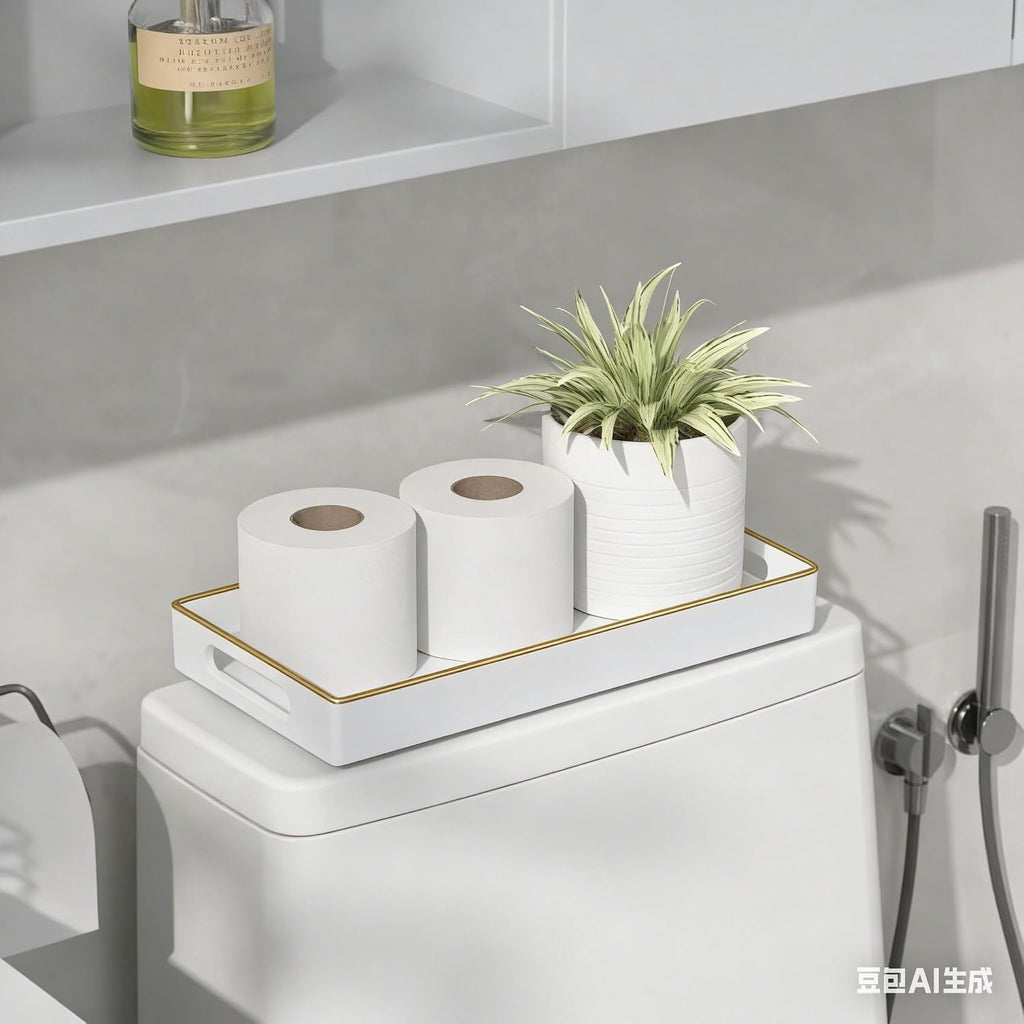 White Rectangular Bathroom Vanity Tray,14 Inch Countertop Storage Organizer